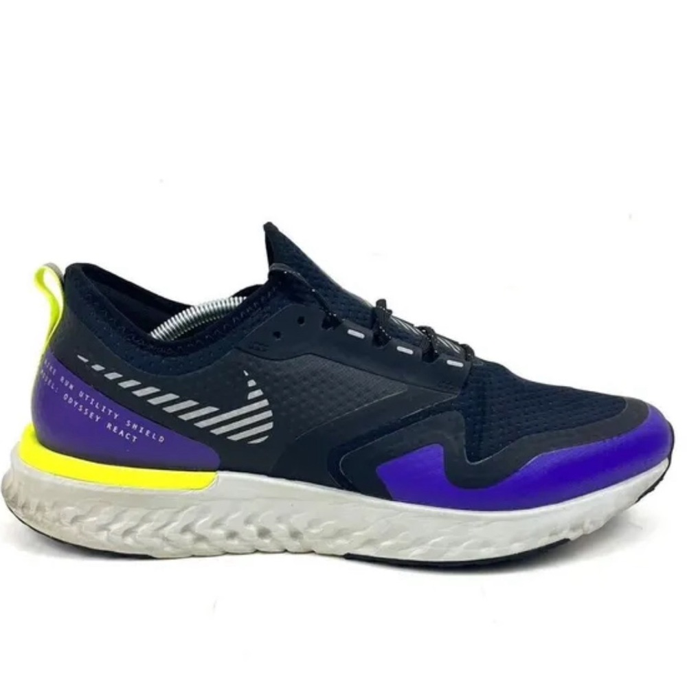 Nike unisex Odyssey React 2 Shield Black Voltage Purple Running Shoes Size 8